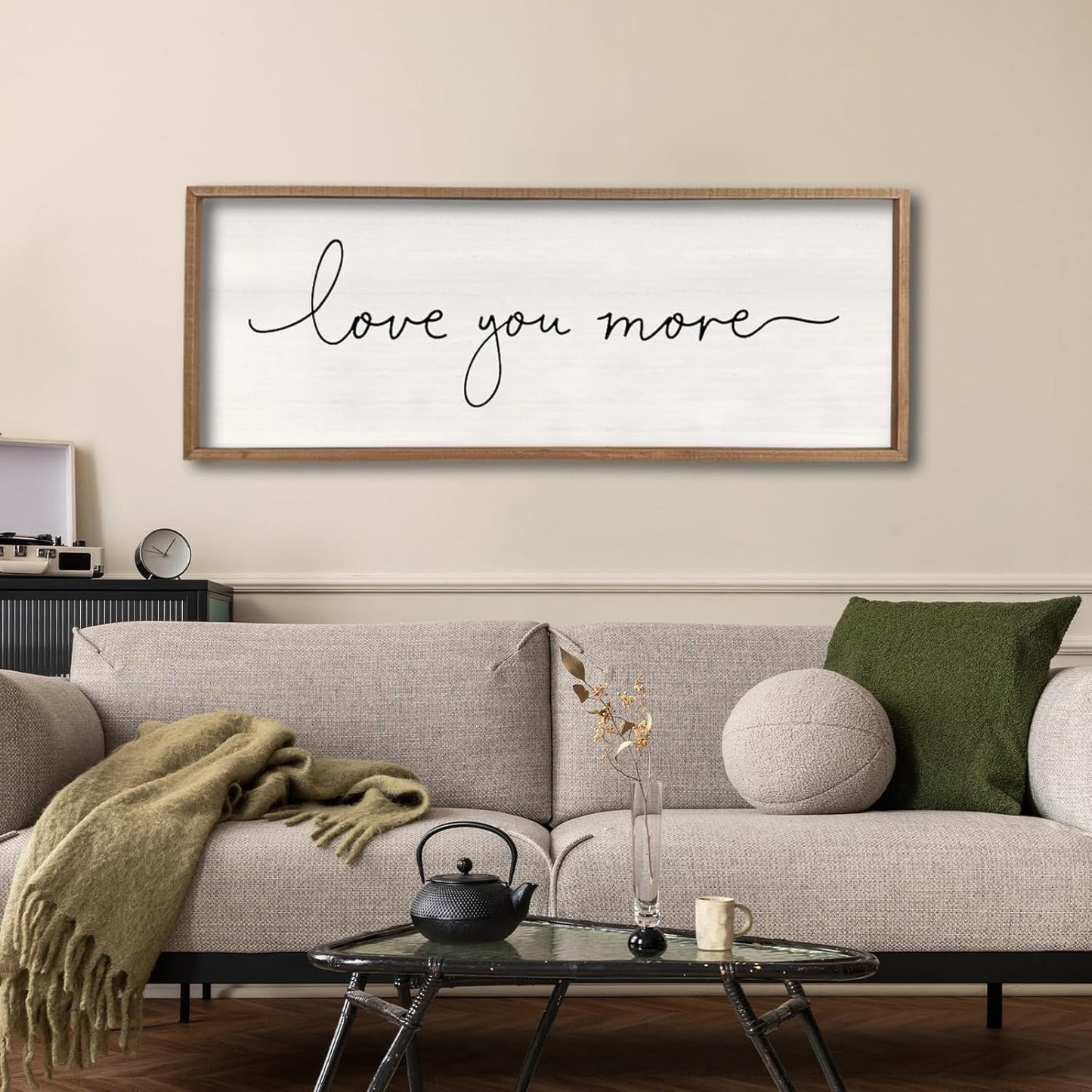 Love You More Sign 32''×12'' Master Bedroom Above Over Bed Wall Decor Modern Farmhouse Large Vintage Wood Framed Hanging Over Bed Bedside Wall Art (Wood)
