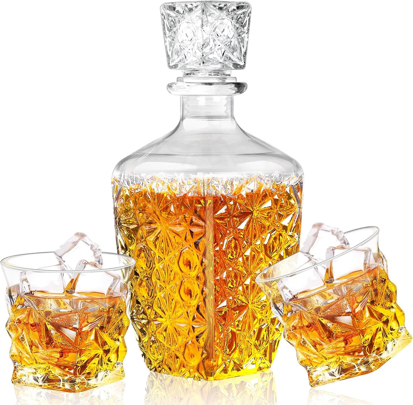 Whiskey Decanter Set,Liquor Decanter Set with 2 Glasses,Decanter set for Men,Decanter for Tequila,Bourbon,Rye,Gifts for Men,Dad,Home Bar Decor - 28oz