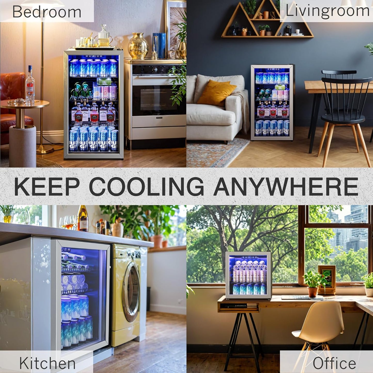 2.5 Cu.Ft Beverage Fridge, Mini Fridge With Glass Door, Beverage Cooler Refrigerator, Wine Drink Beer Cooler, Adjustable Shelves & Digital Temperature Display, 22 Bottle 95 Can