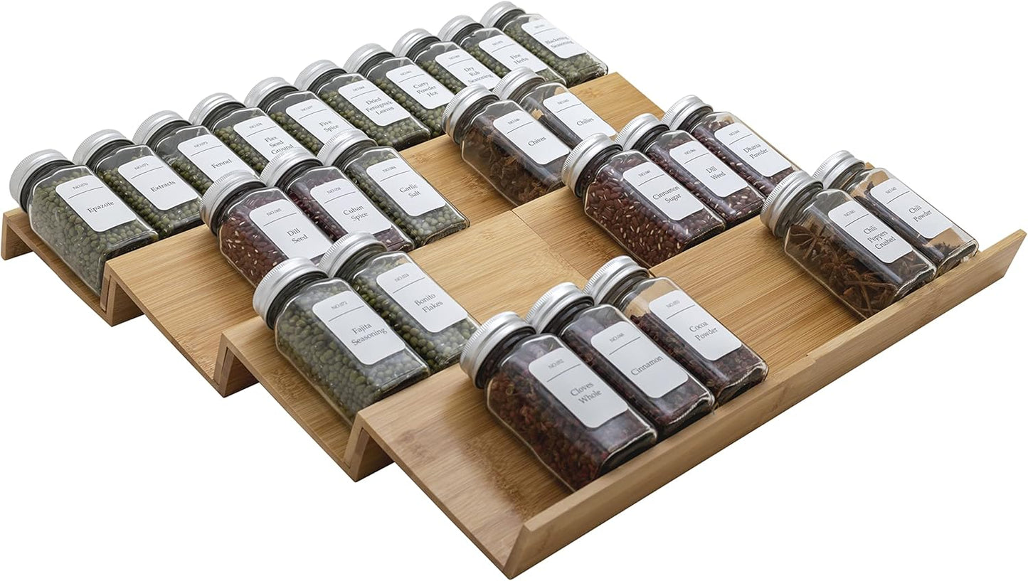 Bamboo Spice Rack Drawer Organizer - 8 Pieces Set- 9" Wide Per Piece - Combine Pieces Into 18" Wide Rack (9" or 18")