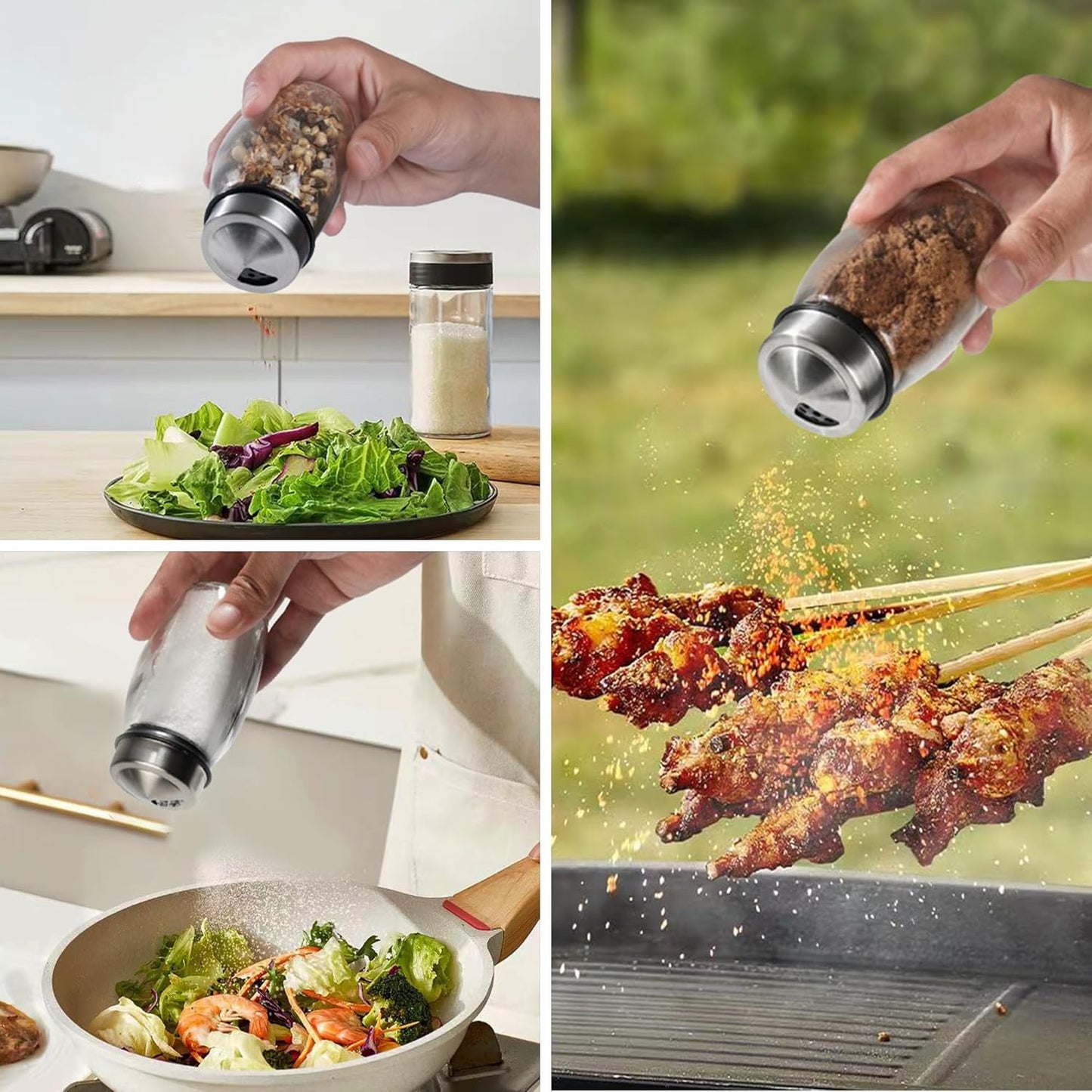 Mlici 6PC Spinning Glass Spice Jars - 360° Rotating Spice Rack Organizer with Jars, Stainless Steel Revolving Seasoning Holder Jars for Countertop Cabinet Kitchen Spices Cruets