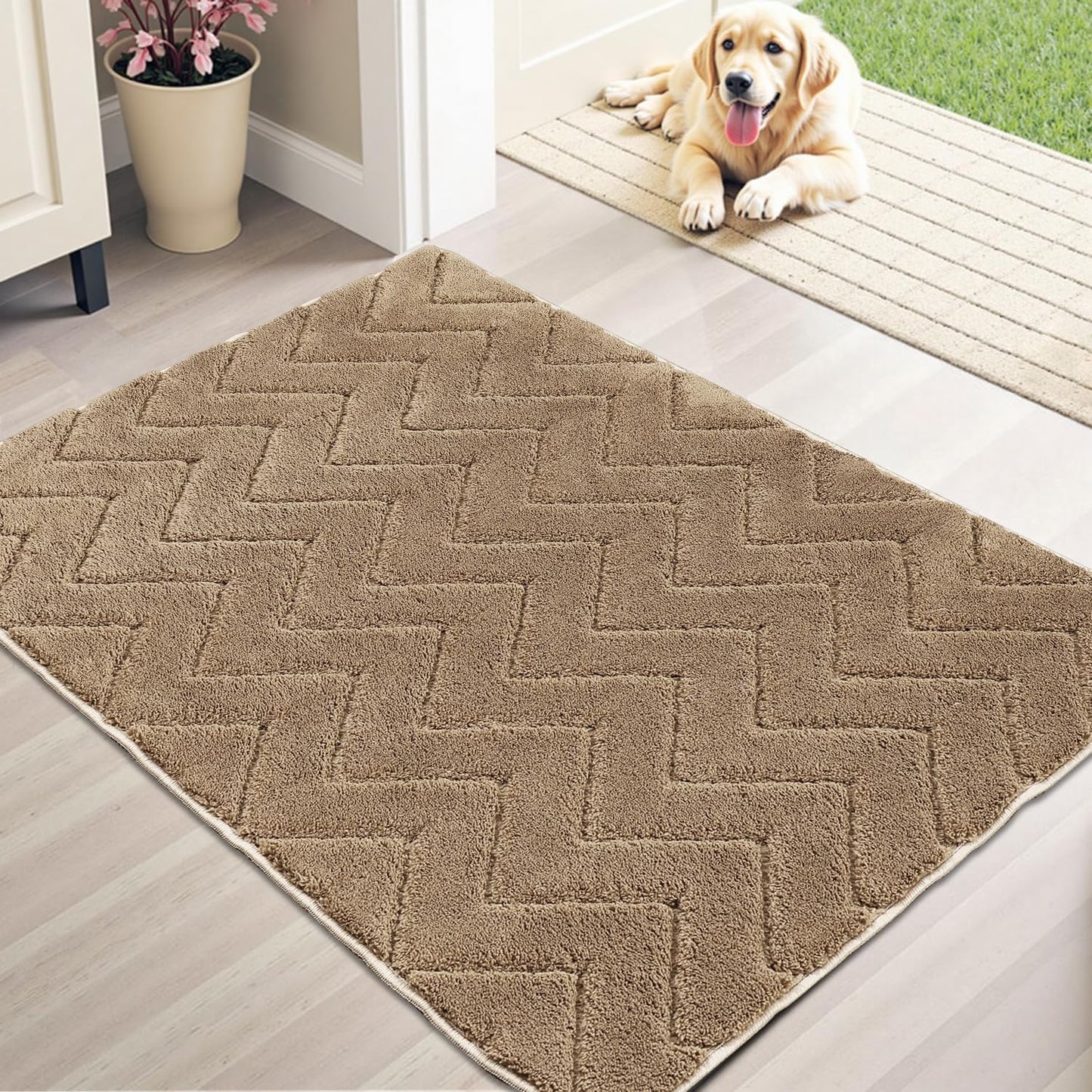 Stiio Front Door Mat Indoor Outdoor Entrance 20x31.5 Inches, Non Slip Washable Entry Rug, Dog Doormat, Absorbent Entrance Mat for Front & Back Door, Muddy Wet Shoes & Paws, Brown