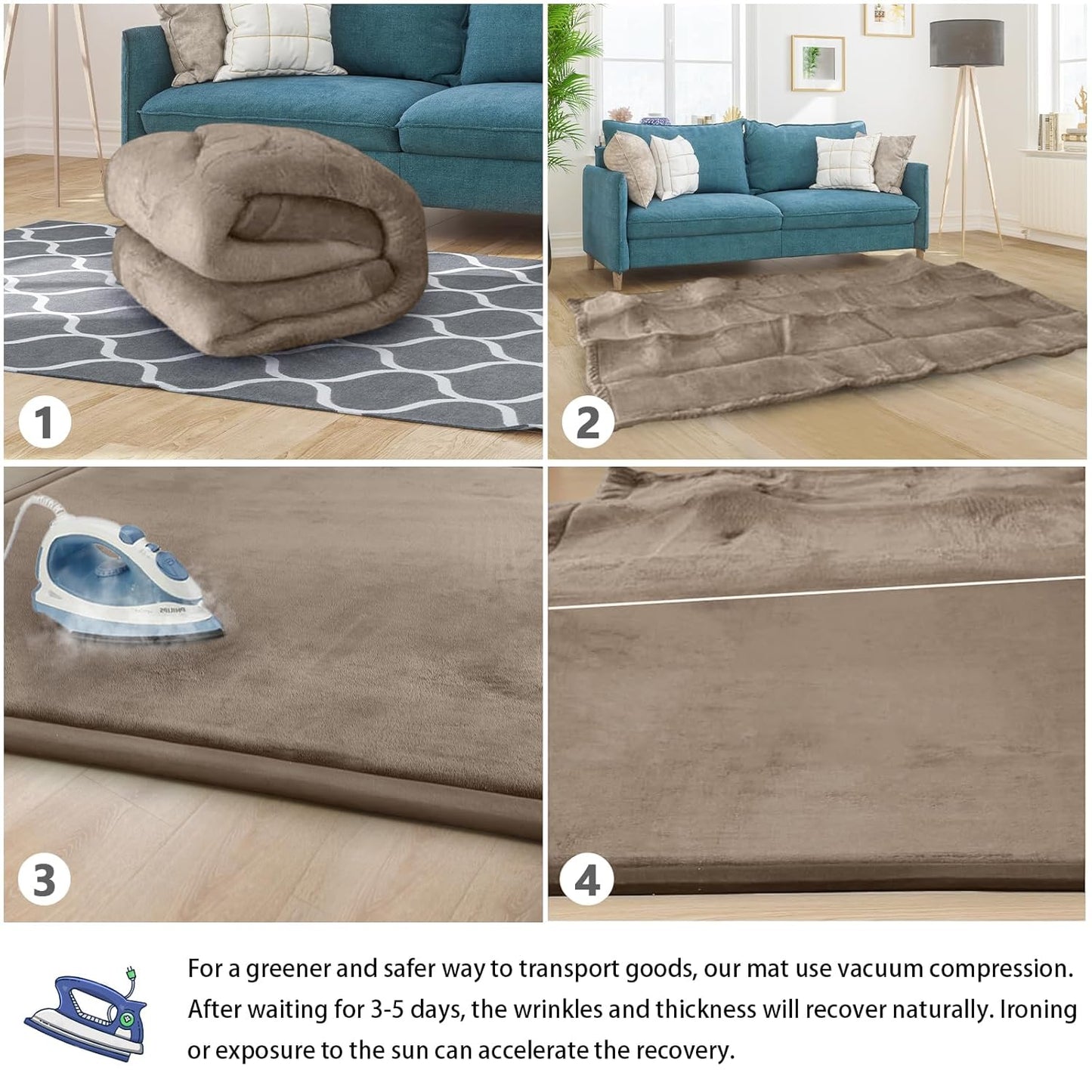 Baby Play Mat for Floor Tummy Time Mat Nursery Muscle Area Playroom Rug Tatami 79"x118" Memory Foam 1.3" Thick Crawling For Babies,Toddlers, Infants, Kids,Floor(Brown)