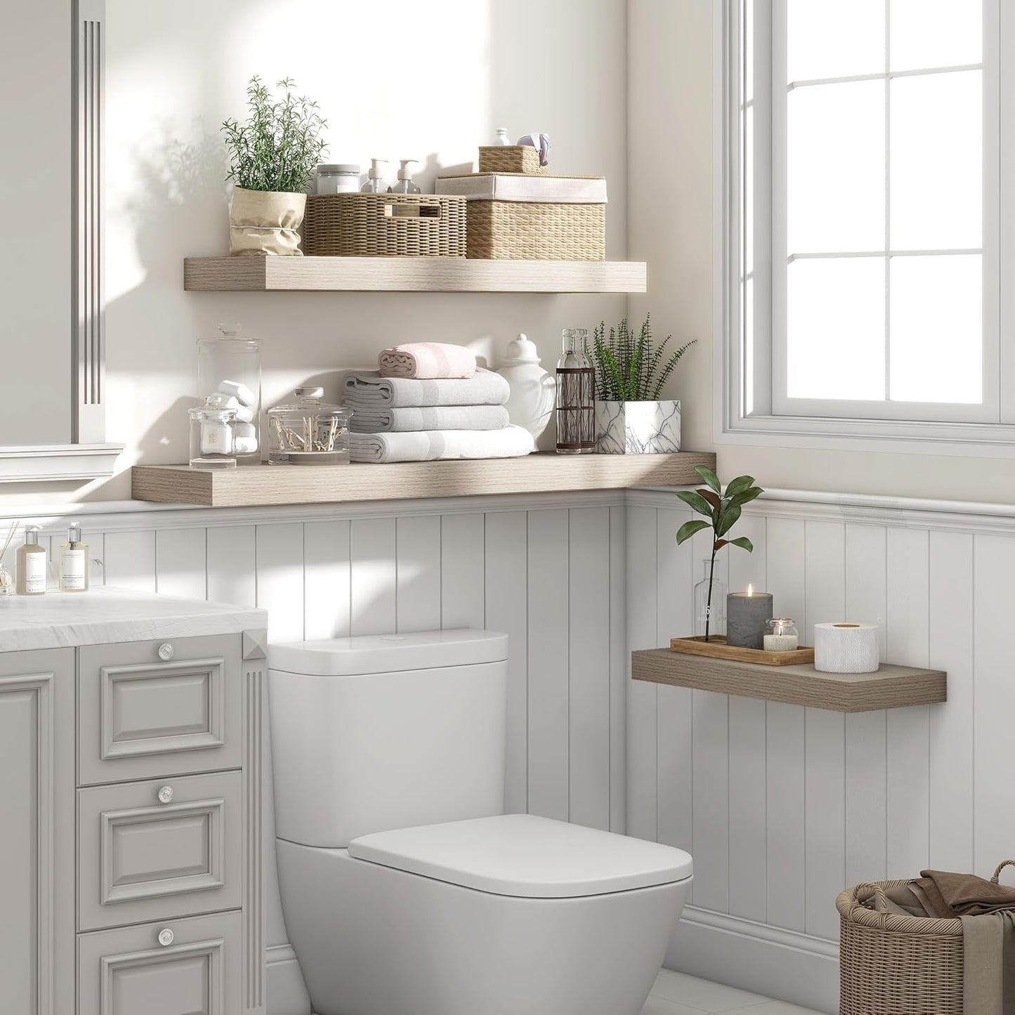 Heimlove 36 Inch Floating Shelves for Wall,10 Inch Deep Grey Wood Shelves with Invisible Brackets,Wall Mounted Storage & Display Shelves for Bedroom,Living Room,Kitchen,Office