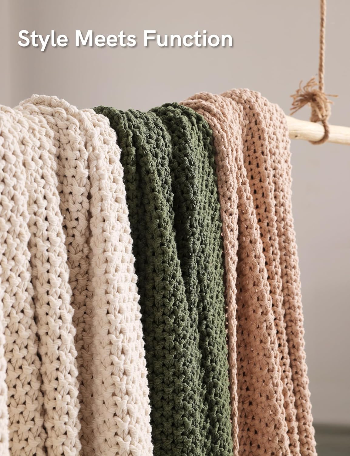 YnM Chunky Cotton Knit Throw Blanket, Cable Knit Throws for Bed Couch Sofa, Comfy & Relaxing, Decorative Piece for Farmhouse Modern Boho Rustic Scandinavian Chic Vibe, Pine Green 80x87 Inches