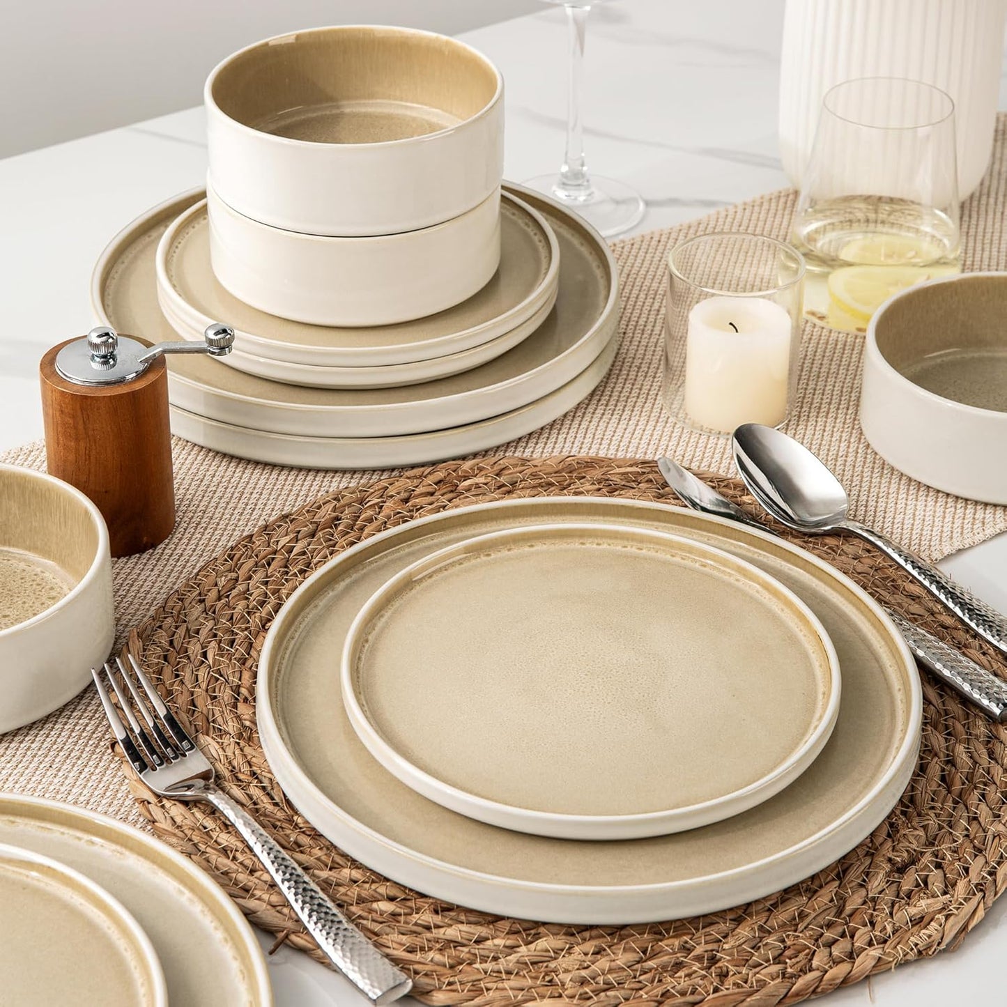 AmorArc Ceramic Dinnerware Sets, Handmade Reactive Glaze Stoneware Plates and Bowls Sets,Highly Chip and Crack Resistant | Dishwasher & Microwave Safe Dishes Set, Service for 4 (12pc)