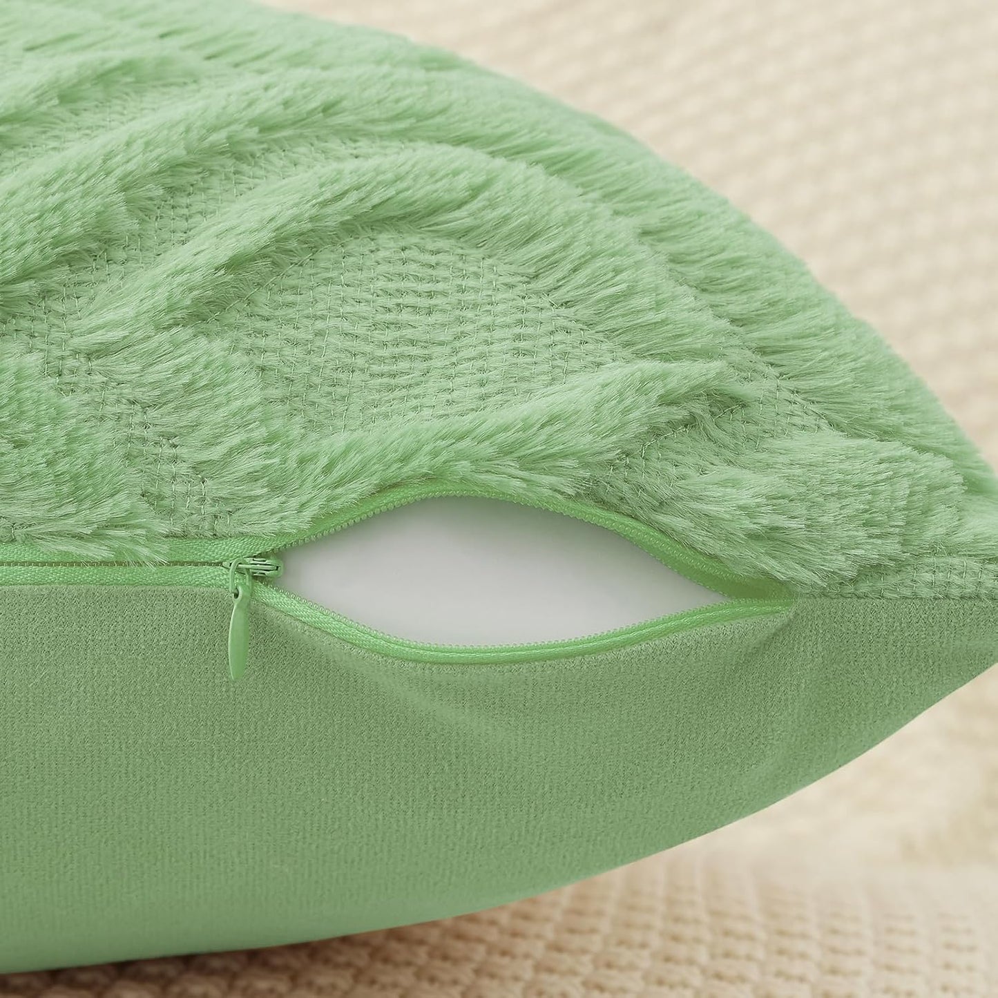 decorUhome Throw Pillow Covers 18x18 Inch Set of 2, Soft Plush Decorative Faux Fur Sage Green Solid Couch Pillow Covers, Accent Farmhouse Neutral Square Euro Pillow Cases for Sofa Bed Living Room