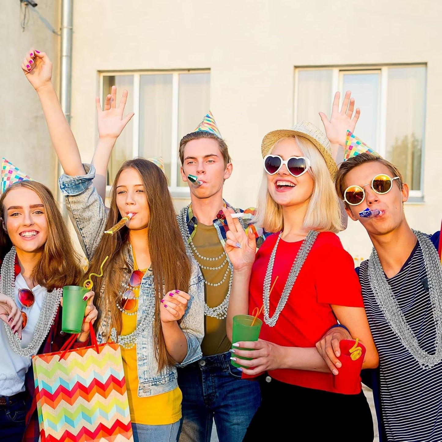 50PCS Bead Necklace, Silver Christmas Bead Stuff Party Favors, 33" Xmas Necklaces Women and Men, Festival Events Parade Throw Accessories for Wedding Birthday Celebrations Decorations