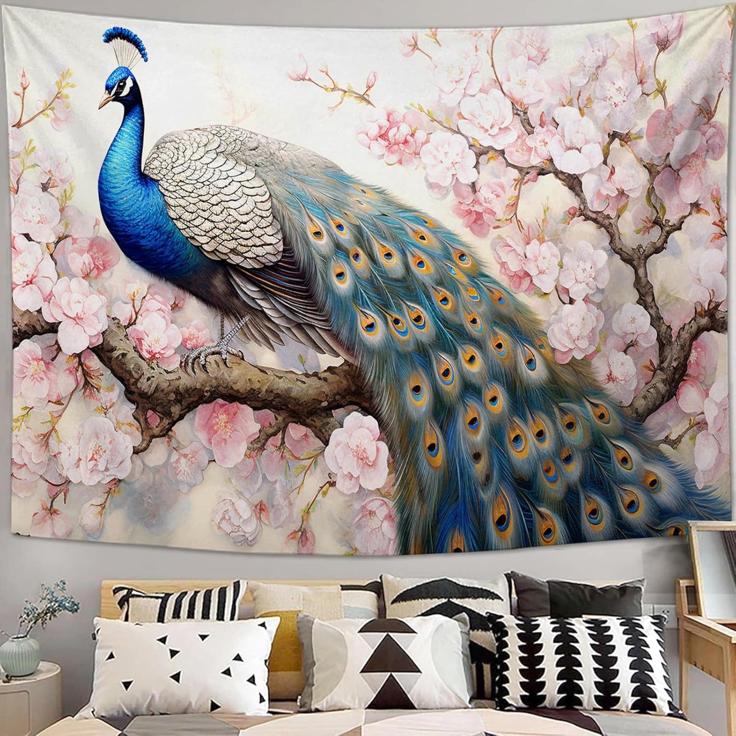 Peacock Tapestry Peacock Tapestries Fabric Wall Hanging Aesthetic Space Garden Indoor Outdoor Wall Art Tablecloth Bedspread Decoration for Bedroom Dormitory Living Room Home Decor 60"x90"