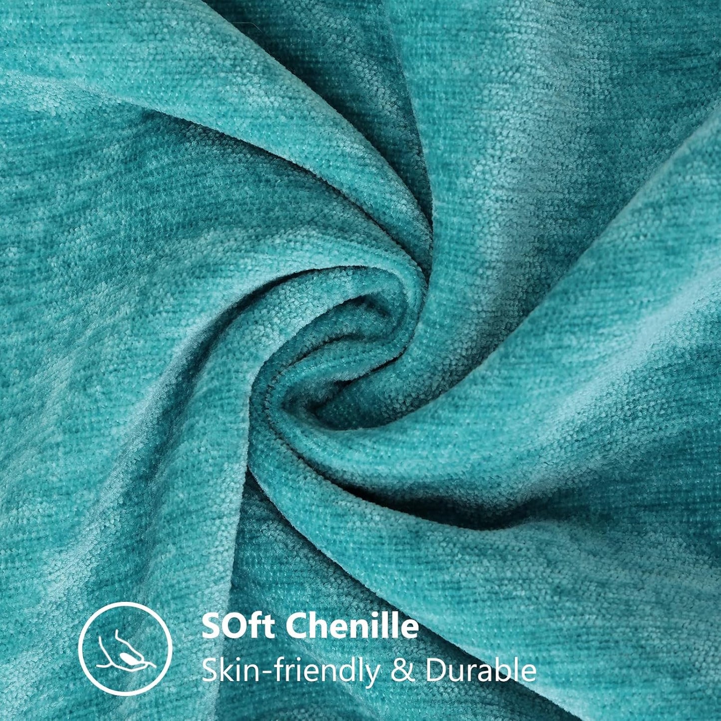 decorUhome Chenille Soft Throw Pillow Covers 18x18 Set of 2, Farmhouse Velvet Neutral Decorative Euro Pillow Covers with Stitched Edge for Couch Sofa Bed Home Decor, Turquoise