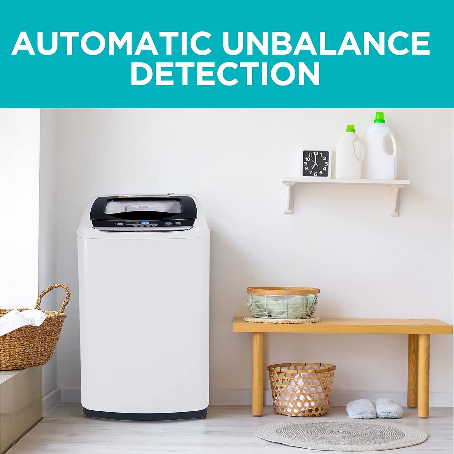 BLACK+DECKER 0.9 Cu. Ft. Portable Washer, 6.6 lb. Capacity Washing Machine for Homes & Apartments, 5 Wash Cycles, Quick Connect Sink Adapter and Drain Hose Included, Transparent Lid, BPWM09W, White