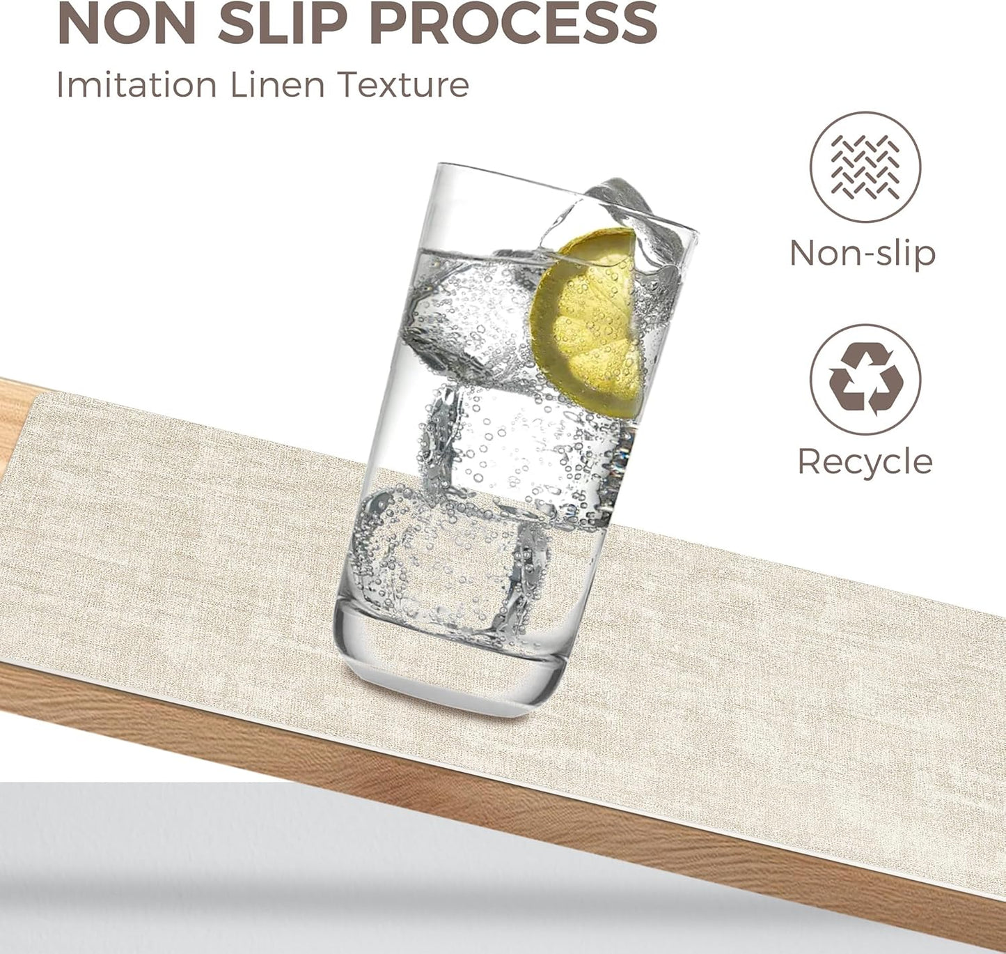 Vinyl Placemats Set of 6, Faux Leather Waterproof and Heat Resistant Place Mats, Washable Anti-Slip Table Mats with Coaster, Wipeable Placemats for Indoor & Outdoor 17" x 12" (Beige, Set of 6)