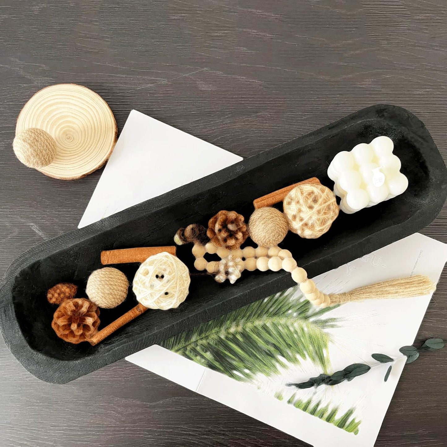 Wooden Dough Bowl Decor, Vintage Wooden Bowl Hand Carved Home Decor for Dining Table Center, Living Room, Kitchen Decor. (20inch black)