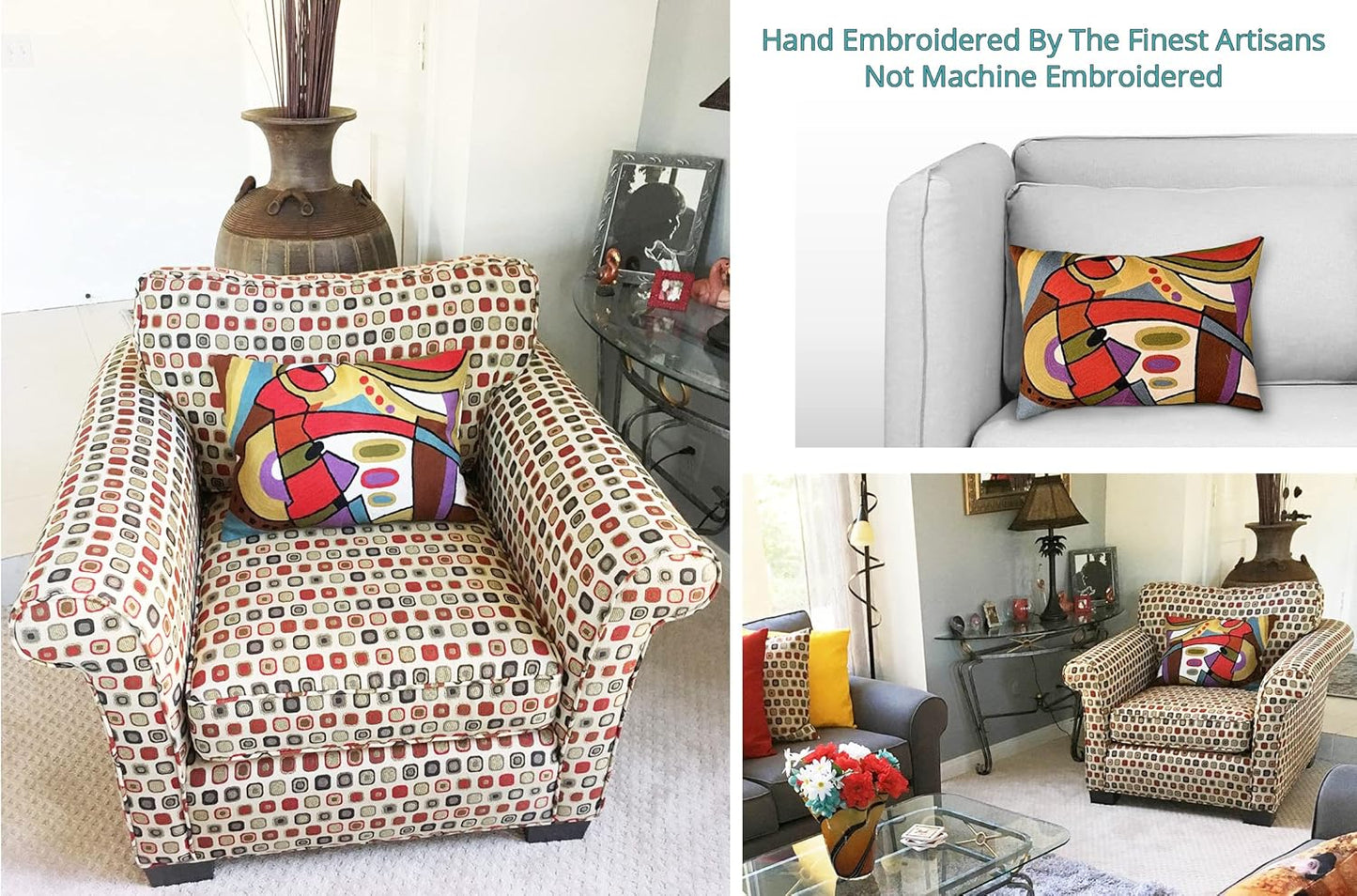 Lumbar Kandinsky Contemporary Throw Pillows - Musical | Modern Pillow Cases | Abstract Pillows | Modern Accent Pillow | Abstract Chair Cushions | Handmade Cushion | Wool Size 14x20