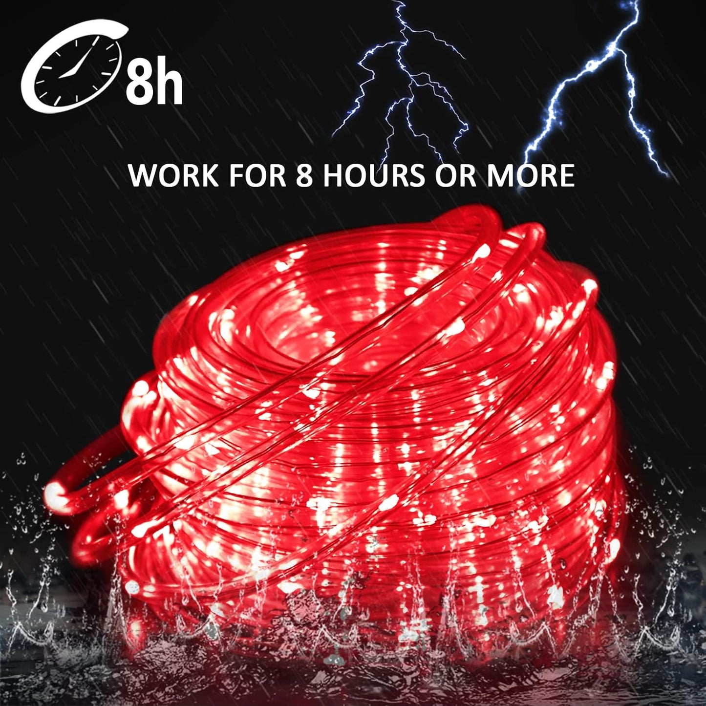 JMEXSUSS Solar Rope Lights, 2 Pack 100 LED 33ft 8 Modes Solar Rope Lights Outdoor Waterproof Red LED Christmas Light for Tent Gazebo, Trampoline, Walkway, Pool Decor(Red)