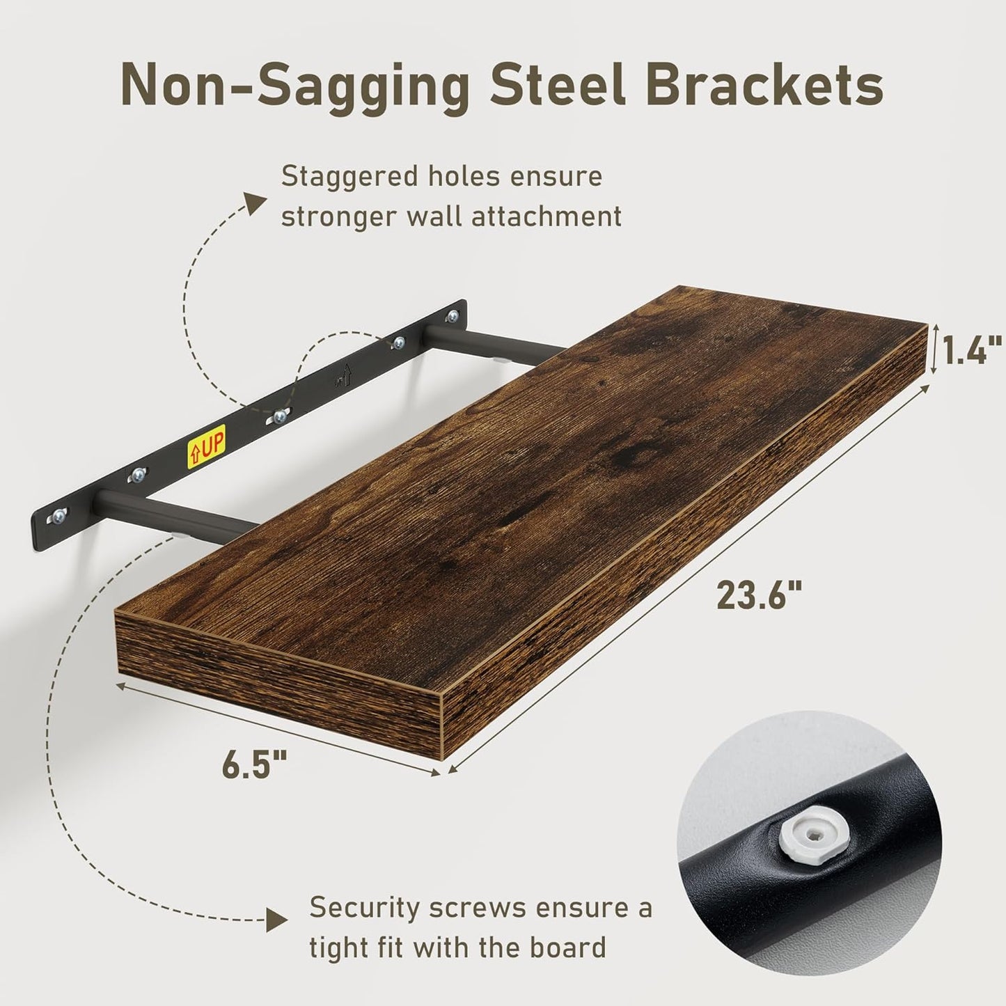 Fun Memories Floating Shelves Wall Shelf 24 inches Long, Farmhouse Bathroom Shelves Bedroom Kitchen Living Room Shelf Wall Mounted, 24 x 6.7 x 1.4 inch Set of 3, Rustic Brown