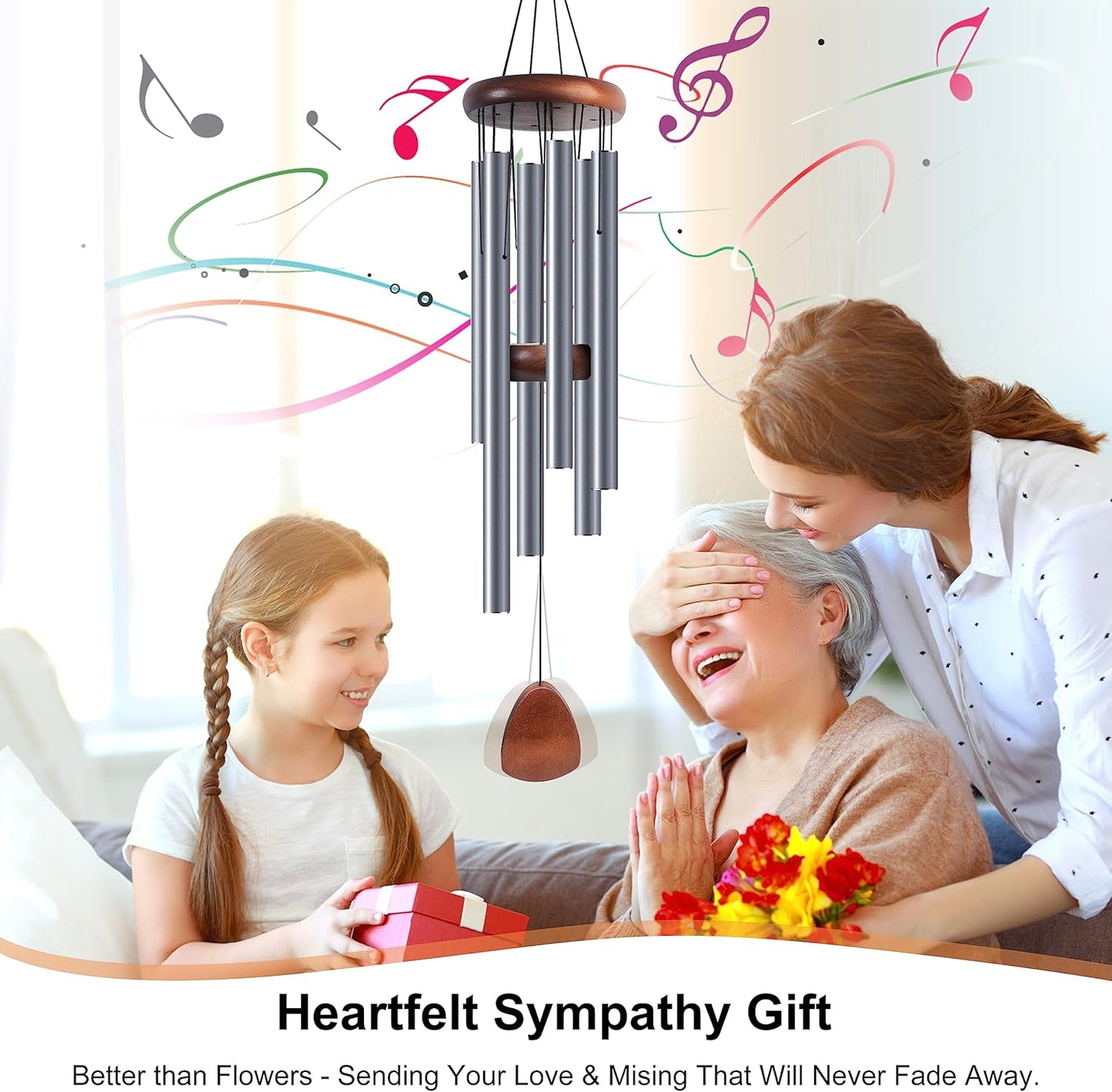 Large Aluminium Wind Chimes 37 Inches to Create a Zen Atmosphere Suitable for Outdoor, Garden, Patio Decoration. Classic Wind Chimes with Wind Catcher Suitable as A Gift for Unisex(Blue Grey)