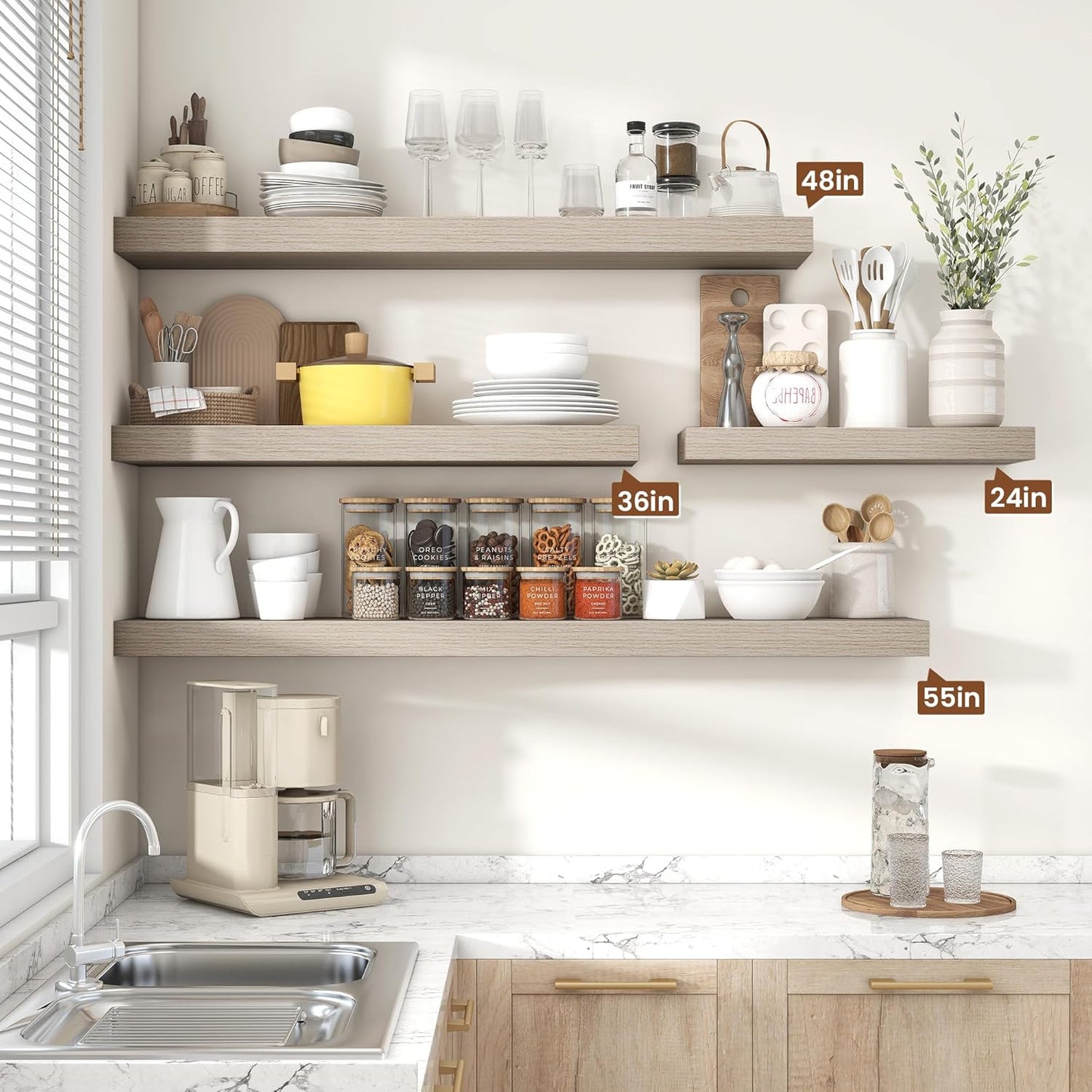 Heimlove 48" Floating Shelves for Wall,10 Grey Deep Rustic Wood Display & Storage Wall Shelves with Heavy Duty Brackets for Bathroom,Bedroom,Kitchen,Living Room,Office