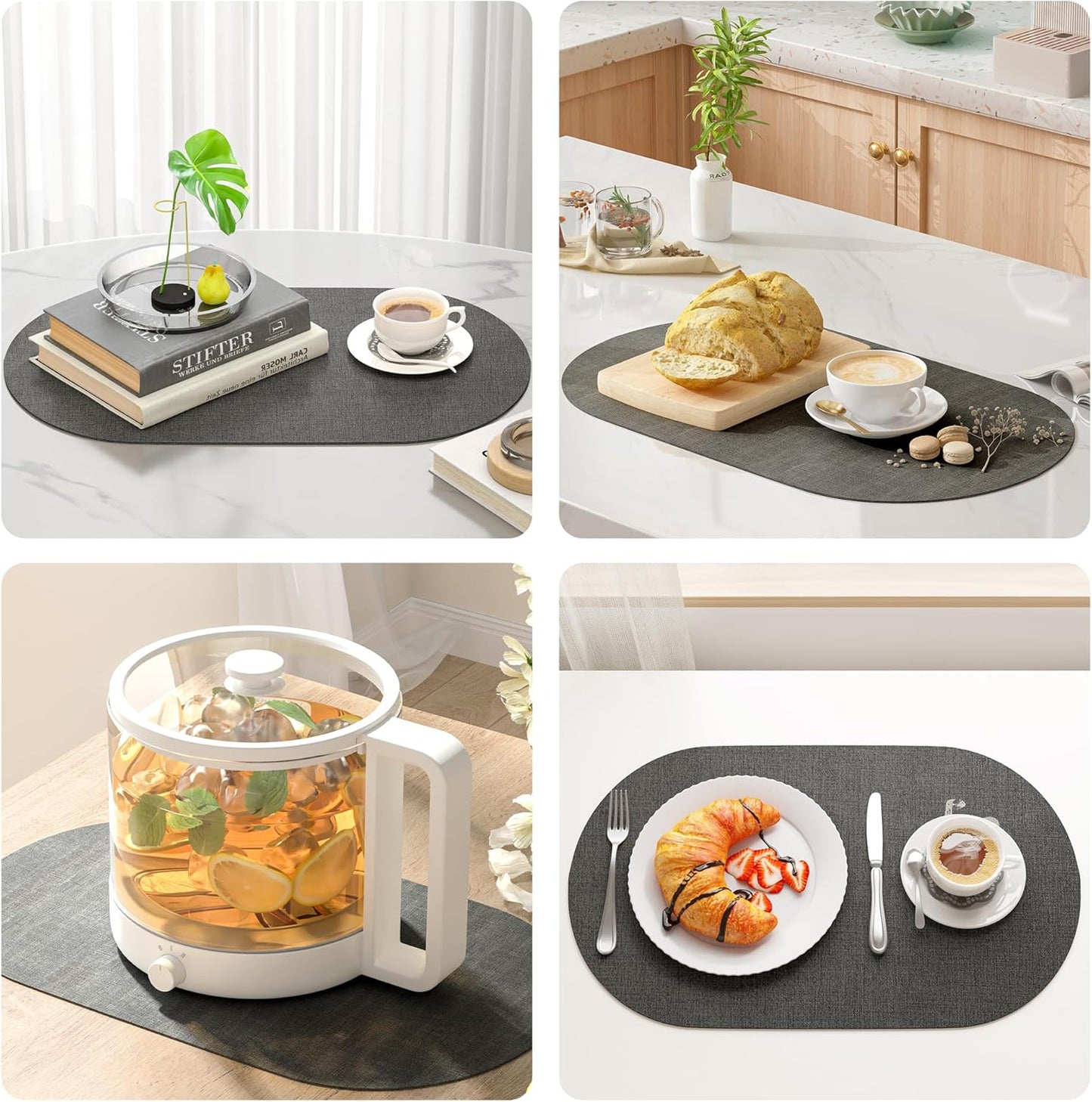 DOLOPL Placemats Set of 6, Oval Large Place Mats for Kitchen Dining Room Table Decorations, Faux Leather Anti Slip Waterproof Dining Table Place Mats for Indoor & Outdoor Use(13.8"x21.6")