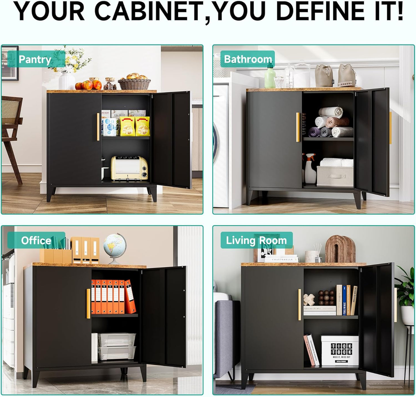 SISESOL Black Storage Cabinet with Doors and Shelves,30 inch Pantry Cabinet Sideboard with Leg,Small Accent Cabinets with Storage,Side Floor Cabinets for Home,Kitchen,Coffee Bar,Dining/Living Room