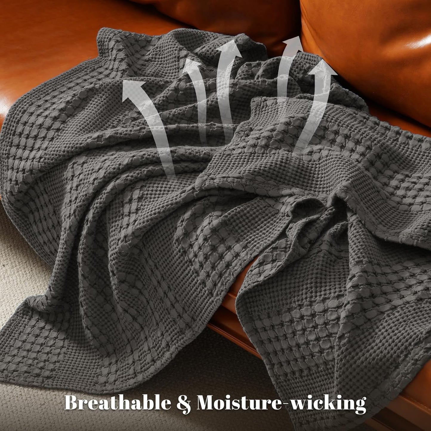 PHF 100% Cotton Waffle Weave Blanket King Size, Soft Lightweight Breathable Cozy Summer Blankets for Bed, Luxury Aesthetic Woven Bedding for Home Decor, 108"x90", Charcoal Grey