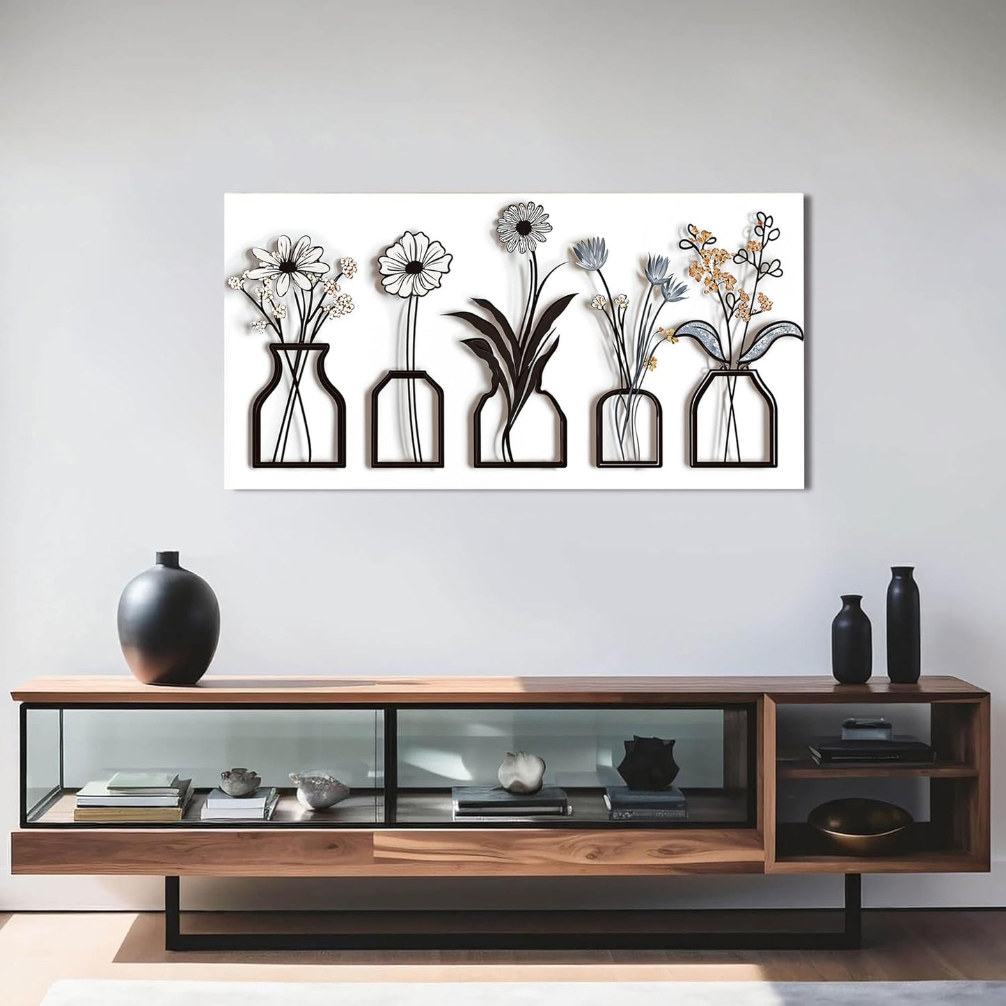 AIXMGSJS Canvas Wall Art Decor Abstract Modern Black and White Wall Art Decoratiions Art Work for Wall Decor Abstract White Flower Wall Art Prints Pictures for Living Room Home Office Decor 20" X 40"