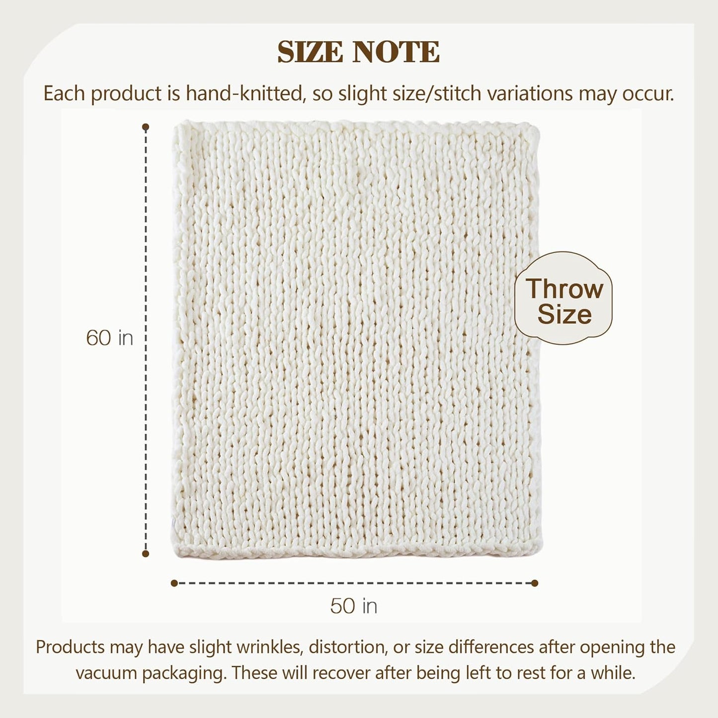 Carriediosa Chunky Knit Throw Blanket 50" X 60", 100% Hand Made Large Chenille Loop Yarn Soft Fluffy Throws for Couch Sofa Bed, Big Crochet Cozy Heavy Thick Cable Woven Blankets, Cream White