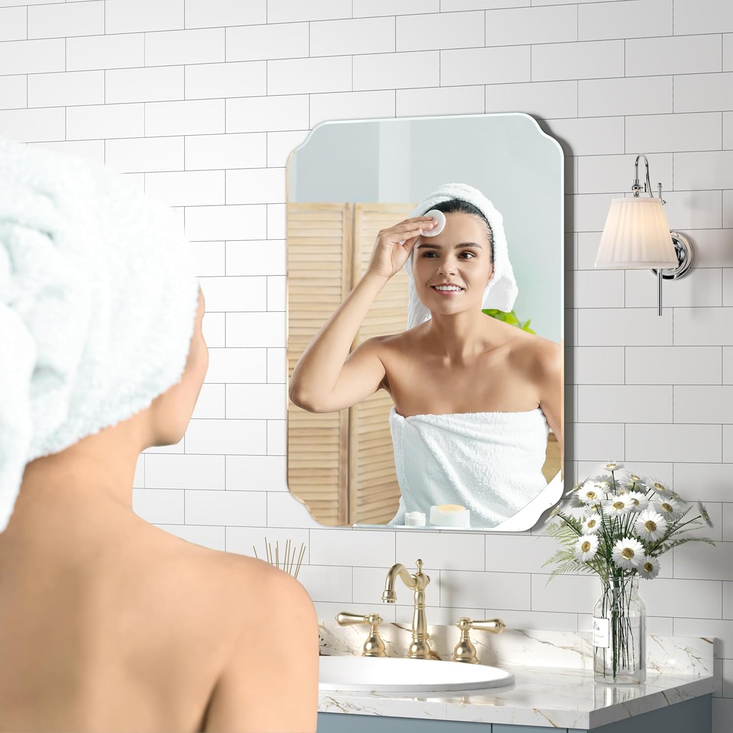 Bathroom Mirrors for Over Sink, Frameless Mirrors for Wall, 24x18 Inch Beveled Bathroom Mirror, Bathroom Vanity Mirror for Bedroom Living Room Entryway Home Decor