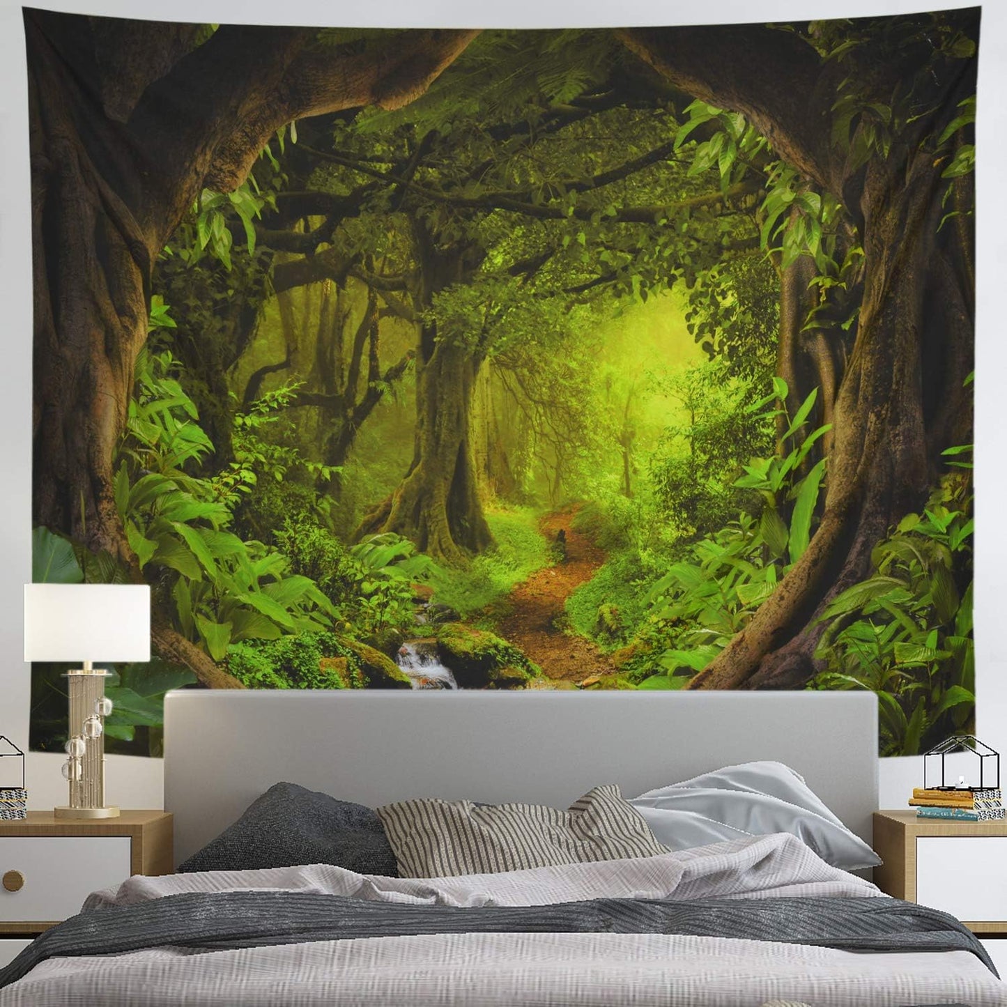 Tushelia Forest Tapestry Psychedelic Tree Cave Tapestries Fantasy Nature Landscape Backdrop Tapestries Stream Through Rainforest Jungle Tapestry Wall Haning for Bedroom Decor