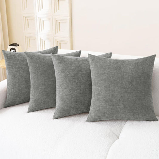 CaliTime Throw Pillow Covers Decorative 18 X 18 Inches Pack of 4 Cozy Chenille Cushion Cases for Couch Sofa Bed Living Room Home Medium Grey