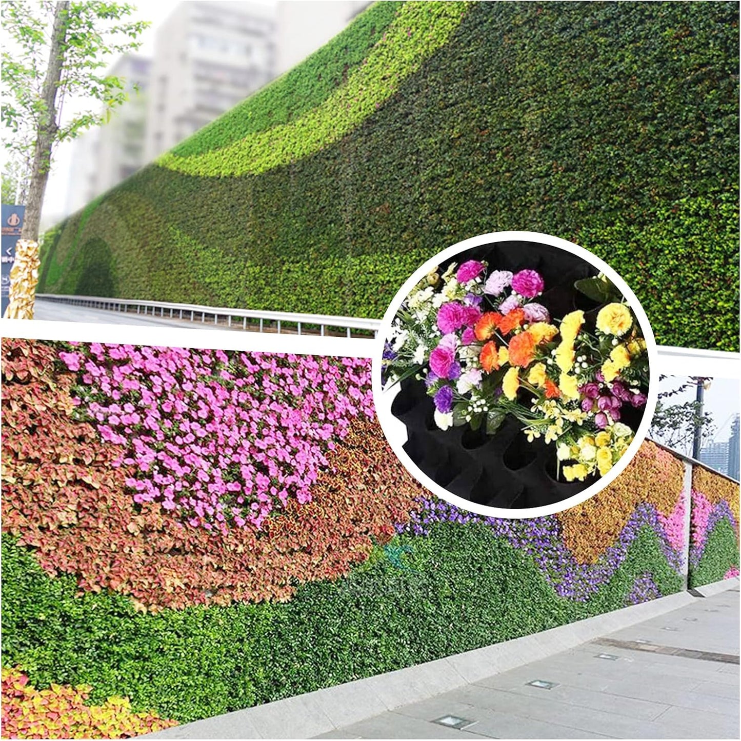 49 Pockets Hanging Planter Bags, Hanging Vertical Wall Mounted Plant Planting Grow Bags, Herb Garden Planter Outdoor Indoor Growing Bag, Gardening Vertical Greening Flower Container(1m×1m, Black)