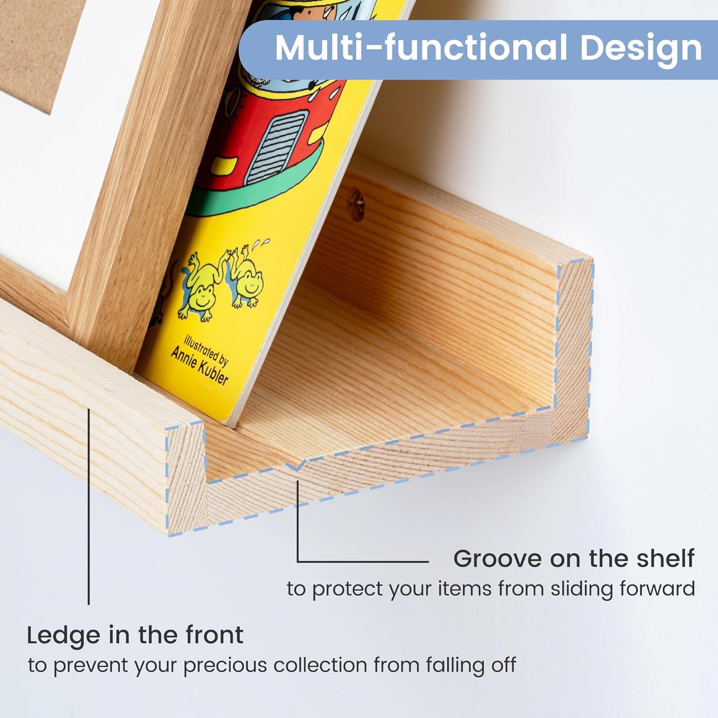 Picture Ledge Shelf for Wall, 48 inch Solid Pine Wood Nursery Book Shelves 2 Packs, Floating Ledge Shelves for Kids' Room Bedroom Bathroom Living Room Photo Frames Office Nursey Wall Decor, Natural