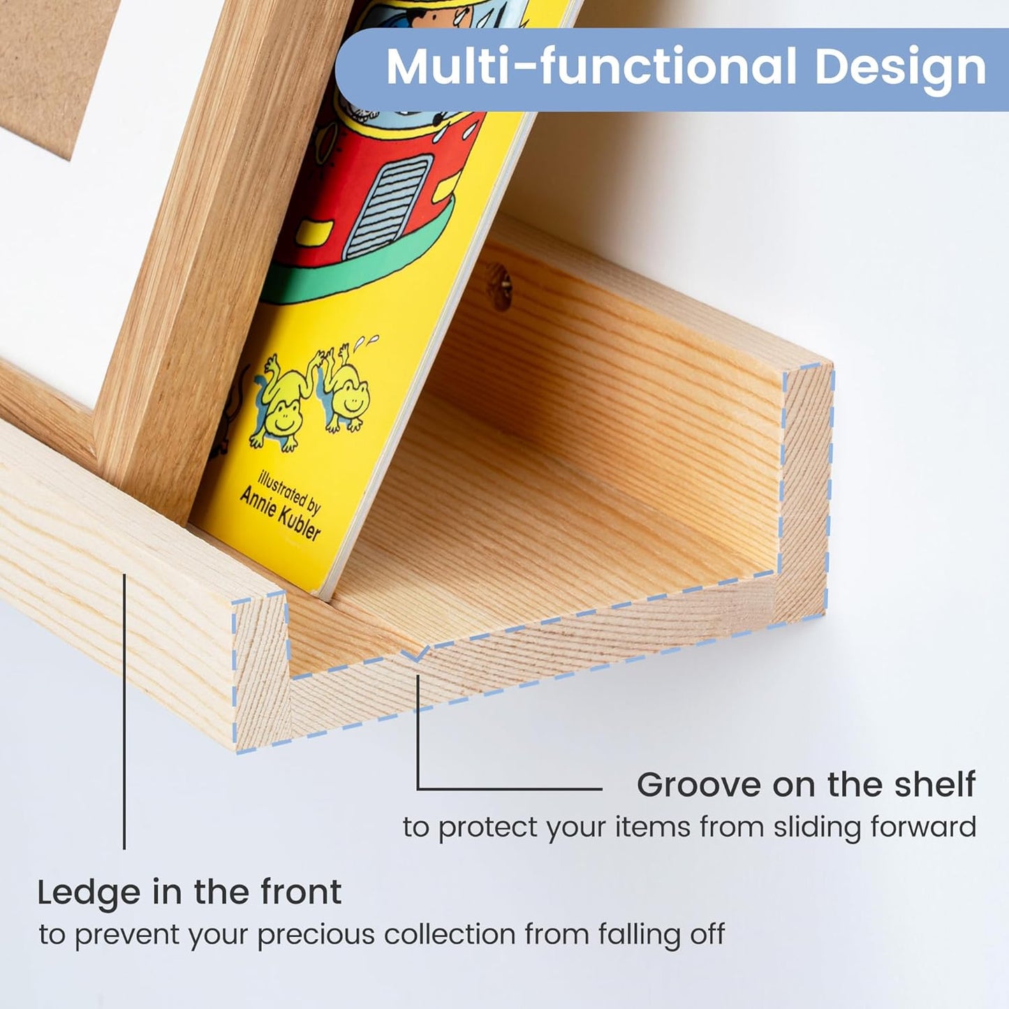 Picture Ledge Shelf, Floating Shelves Set of 2, Solid Pine Wood 72'' Long Large Nursery Book Shelves for Toys Storage, Kids Bookshelf for Living Room Bedroom Decor Books Photo Frames, Natural