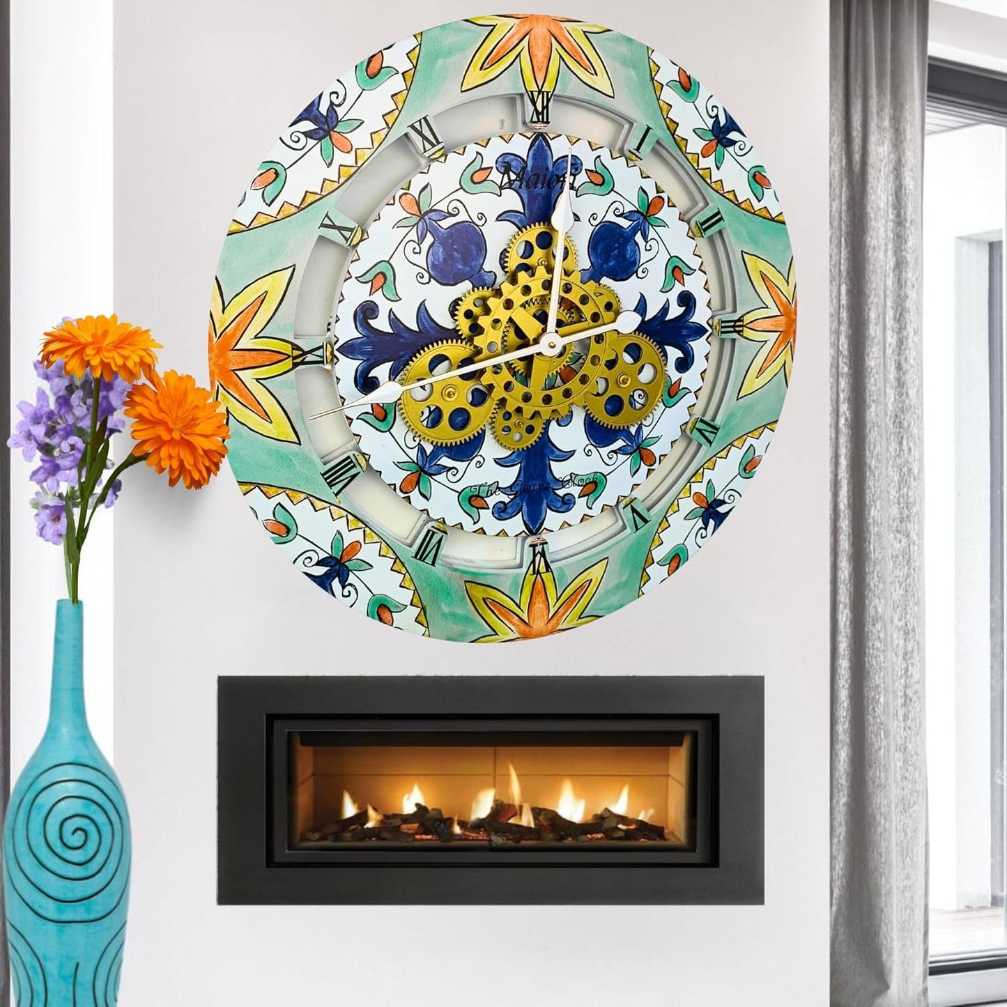 The Gears Clock Wall Clock Italy Collection with Moving Gears (Maiori, 24 inch Round)