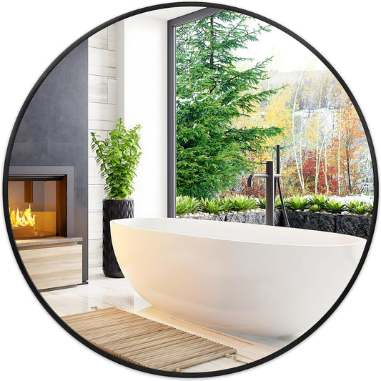 Fabuday Black Circle Mirror for Wall 22 inch - Round Mirror for Bathroom, Entryway, Living Room, Hallway, Bedroom Decor, Small Matte Frame Mirrors