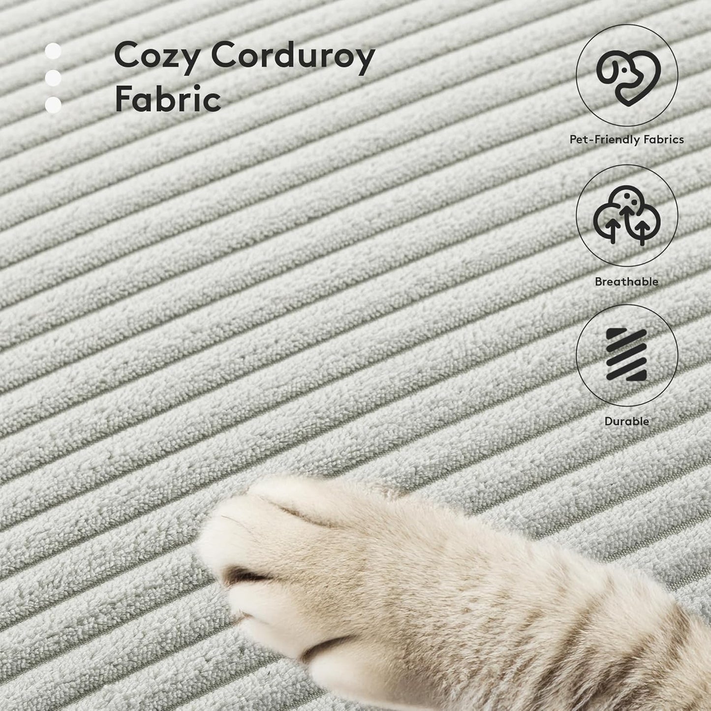 ROWHY 150'' Modular Sectional Sofa Cloud Couch, 7 Seater Big Comfy Corduroy L Shaped Couch with 4 Pillows, Chaise, Ottoman, Deep Seat Sectional Couches for Living Room Office, Light Grey