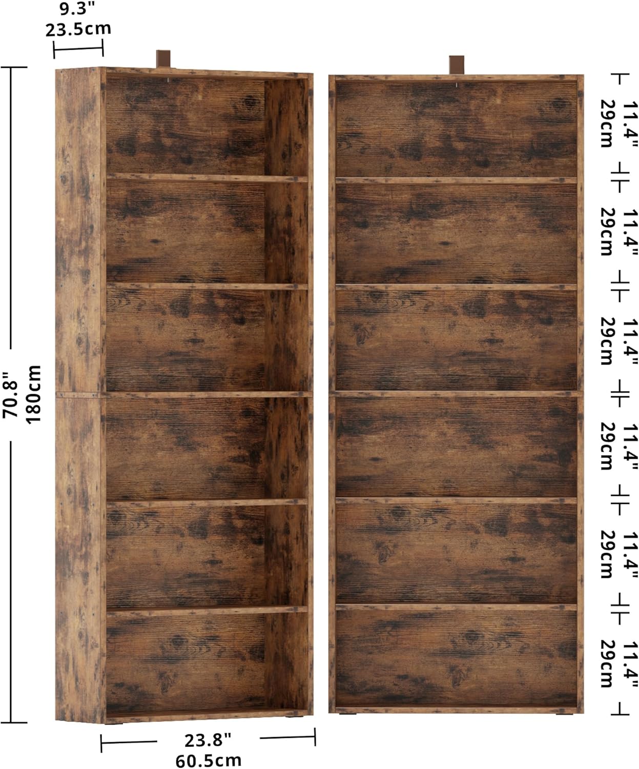 IRONCK Bookshelves and Bookcases Set of 2 Floor Standing 6 Tiers Display Storage Shelves 70 in Tall Bookcase Home Decor Furniture for Home Office, Living Room, Bed Room