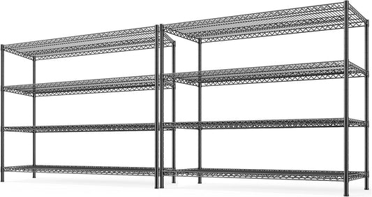 REIBII 2560LBS Storage Shelves 55.5"W Metal Shelving Unit 4 Tier Wire Shelving Commercial Adjustable Garage Shelving Heavy Duty for Storage Rack for Pantry, Garage, Kitchen,55.5"W x 18"D x 55.5"H,2PCS