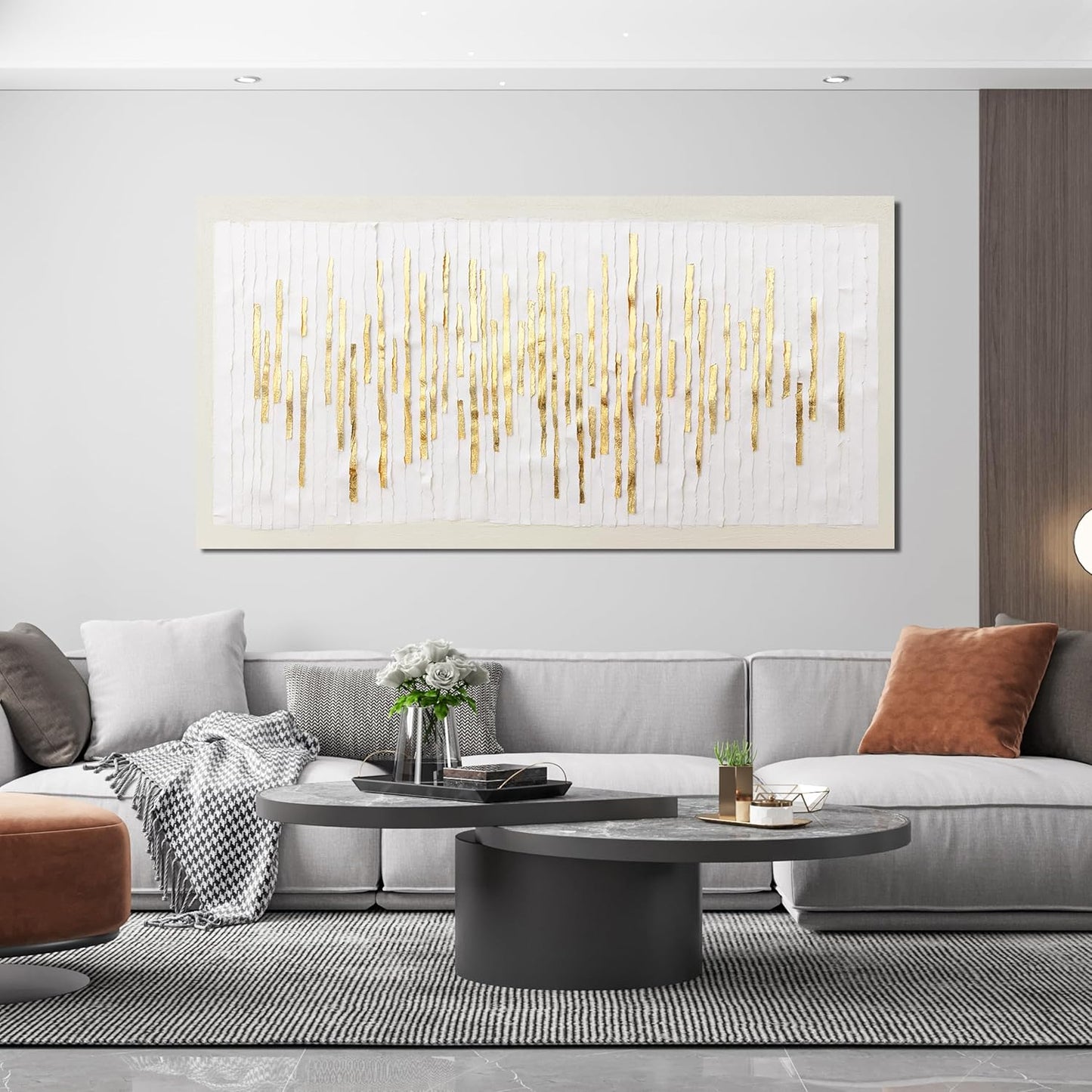 Canvas Wall Art Decor Modern Large Wall Decor For Living Room Gold Abstract Wall Art White Textured Wall Art Artwork for Walls Canvas Prints Art Work For Home Kitchen Office Wall Decor 24" X 48"