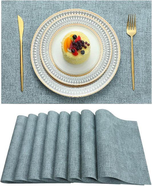 Placemats Set of 6 Washable Heat Resistant Place Mats PVC Woven Dining Table Mat Blue 6pcs