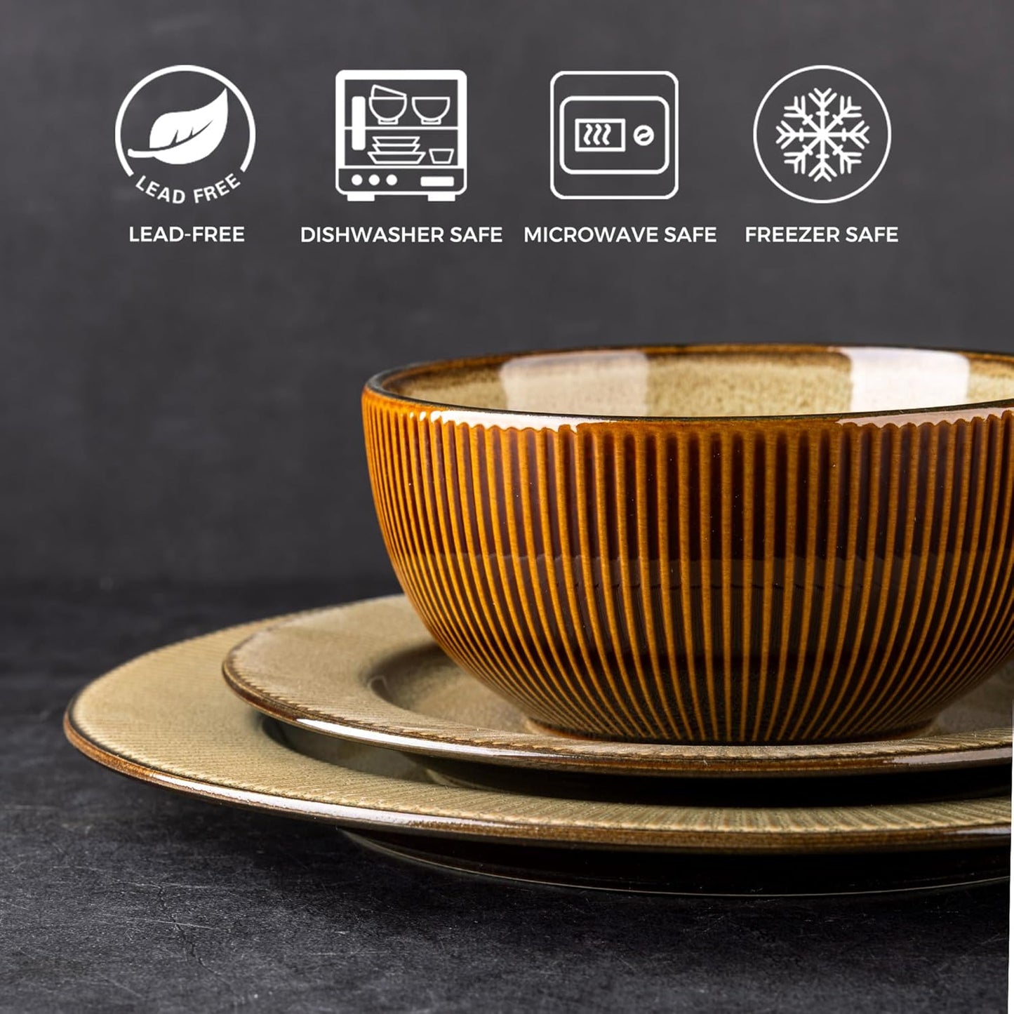 GBHOME Ceramic Dinnerware Sets,12 pcs Embossed Elegant Stoneware Plates and Bowls Sets, Housewarming Wedding Gift | Dishwasher & Microwave Safe | Dishes Set Service for 4