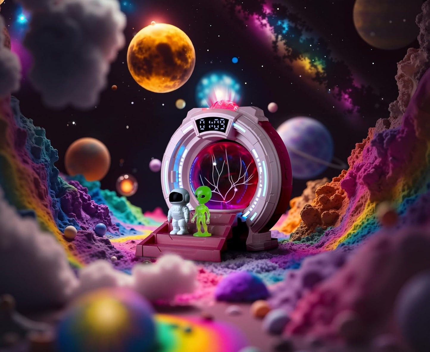 Plasma Ball Night Light,Space Girl's Room Party Aurora Projector LED Alien Veins Lamp,White Noise,Clock,Remote Control,Bluetooth Speaker,Adults,Kids' Room Decor Lamps,Christmas,Birthday Gift(Pink)