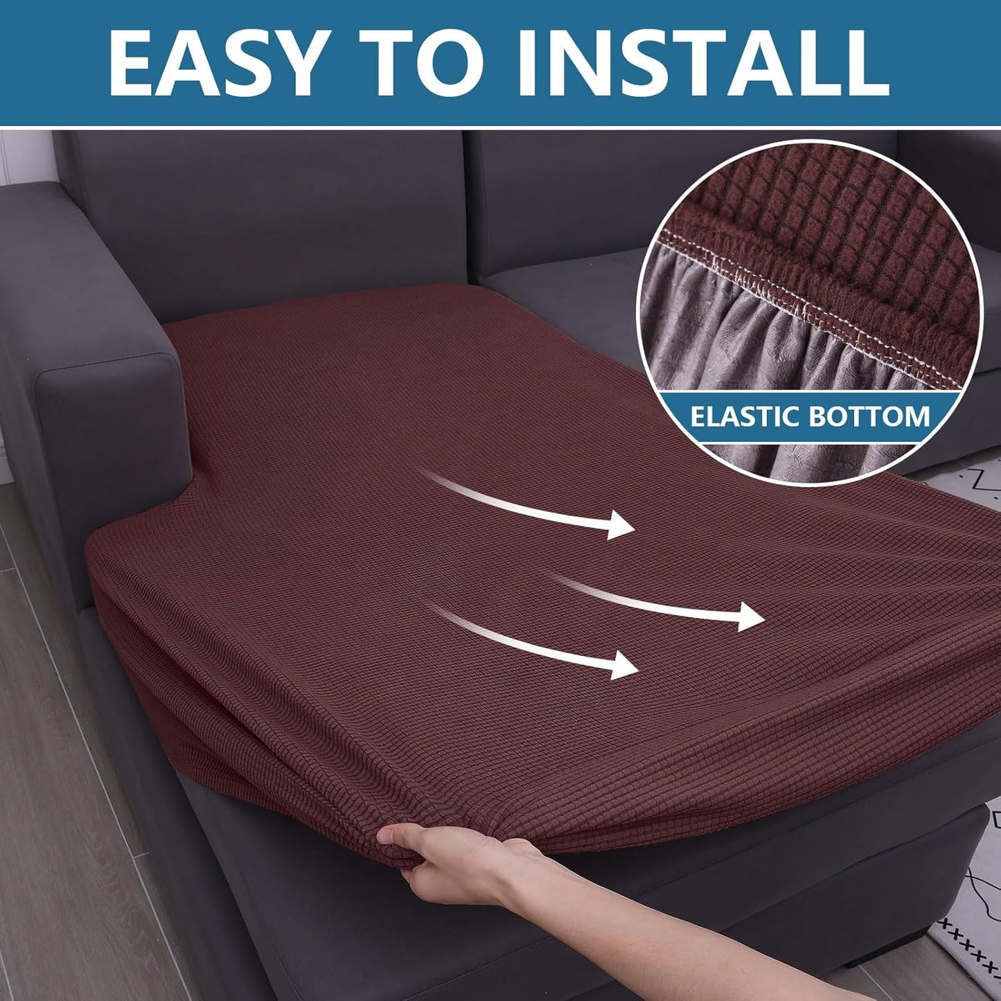 hyha Waterproof Sectional Couch Covers, Non Slip Sofa Couch Cushion Covers L Shape, Thick Stretch Jacquard Fabric, Washable Sofa Slipcovers with Elastic Bottom (1 Piece for Chaise XL, Chocolate)