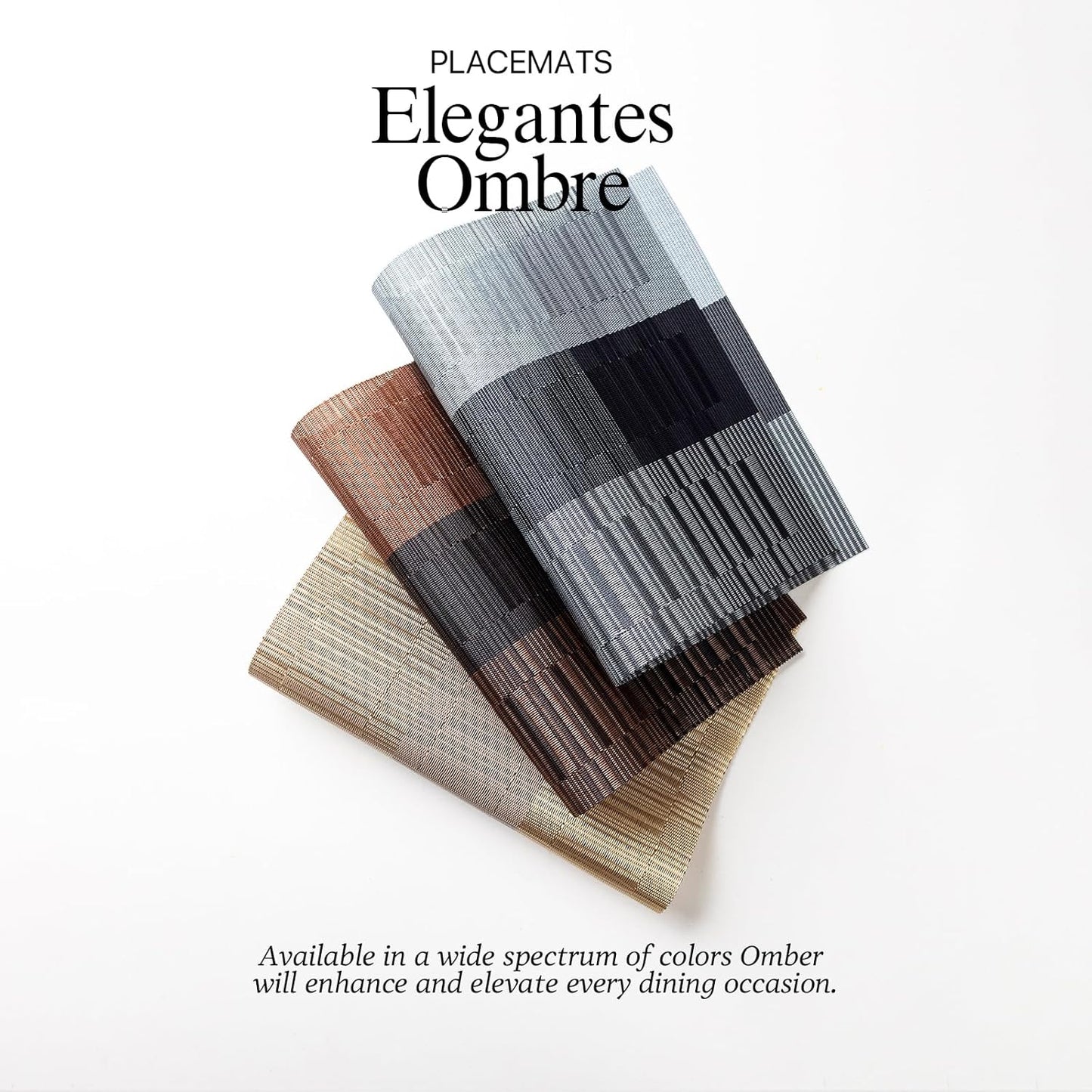 LEXMORE Placemats Set of 6 Vinyl/Plastic Woven Place Mats for Kitchen Table Indoor/Outdoor Washable Placemat Wipeable Dining Table Mats(E-Silver Gray Black)