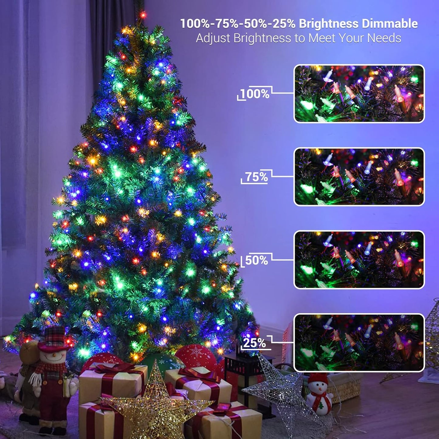 Brizled Christmas Lights, 33ft 100 LED Color Changing Christmas Tree Lights Connectable with Remote, 12 Modes Cool White & Colored Xmas Lighting, Clear Mini Xmas Lighting for Indoor Outdoor Home Decor