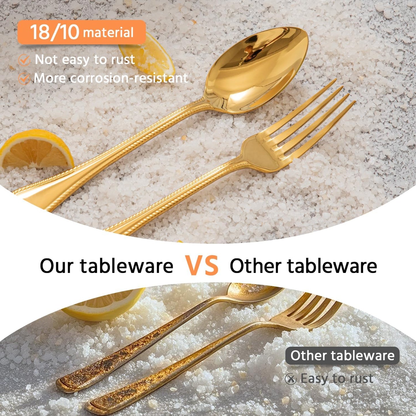 KINGSTONE Gold Silverware Set, 40-piece 18/10 Stainless Steel Flatware Set Cutlery Set for 8, for Kitchen, Home, Wedding, Party, Mirror Polished and Dishwasher Safe, Featured Gifts