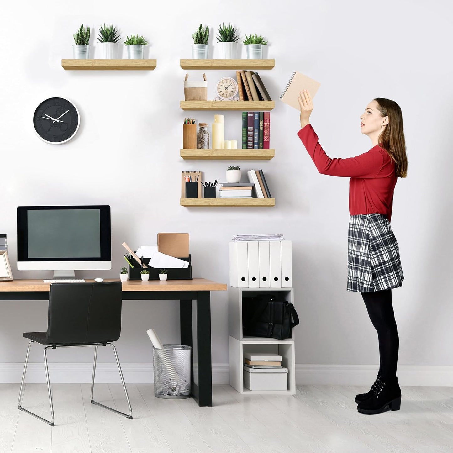 Sorbus Floating Shelves for Wall, Bathroom Shelves Wall Mounted for Kitchen, Bedroom, Living Room, Bathroom Storage, Over Toilet, Hanging Book Shelf for Ｗall Home Decor (Maple Wood, 5 Pack)