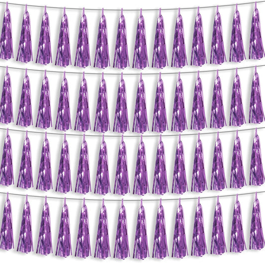 4P Light Purple Foil Fringe Metallic Streamers Banner Tassel Garland for Parade Floats, Bachelorette, Wedding, Birthday, Halloween, Christmas, Bridal/Baby Shower Party Decorations