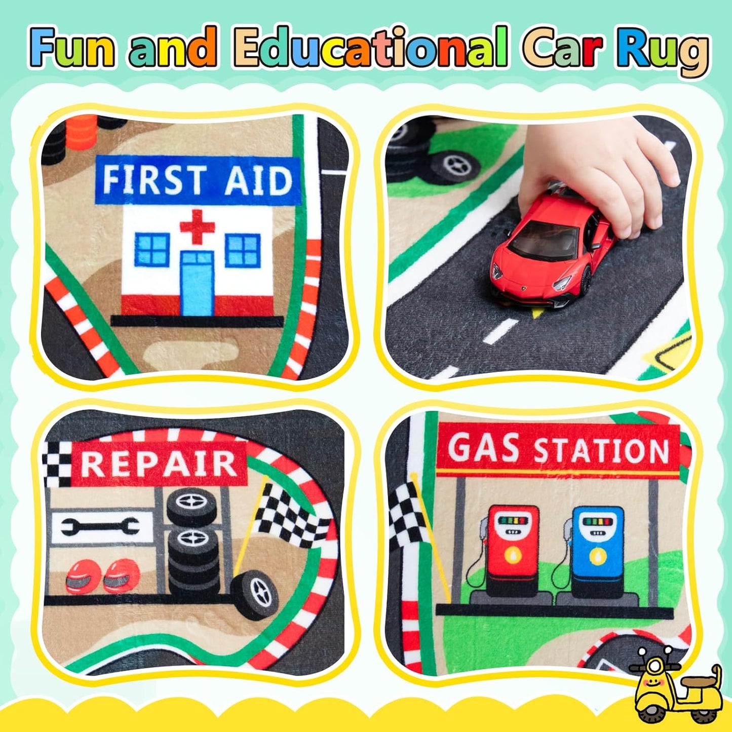 Kids Rug, Race Track Baby Play Mats, Realistic 3D Cascading Surround Route, 4x6 Ft Kids Rug for Playroom, Great for Playing with Cars and Toys, Non-Slip Car Carpet