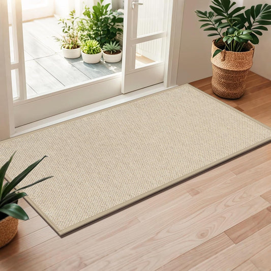 LEKEEPGO Door Mat 24"x47", Non Slip Door Mat Indoor Entrance, Rubber Backing Front Indoor Door mat Washable Absorbent Low-Profile Entryway Entry Resist Dirt Inside Door Mats, Khaki